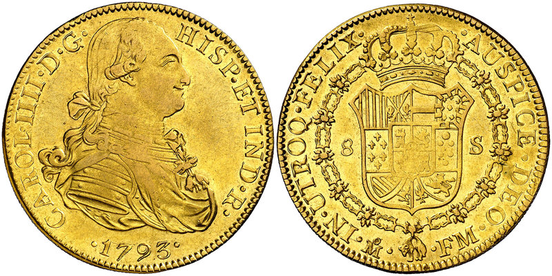 1793. Carlos IV. México. FM. 8 escudos. (Cal. 42) (Cal.Onza 1023). 26,94 g. Acuñ...