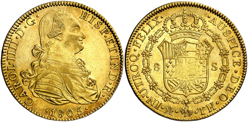 1805. Carlos IV. México. TH. 8 escudos. (Cal. 60) (Cal.Onza 1041). 26,99 g. Part...