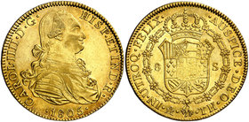 1805. Carlos IV. México. TH. 8 escudos. (Cal. 60) (Cal.Onza 1041). 26,99 g. Parte de brillo original. EBC-/EBC.