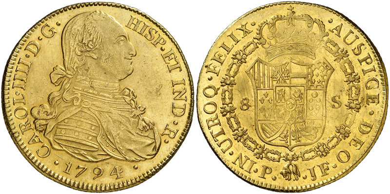 1794. Carlos IV. Popayán. JF. 8 escudos. (Cal. 72) (Cal.Onza 1056) (Restrepo 98-...