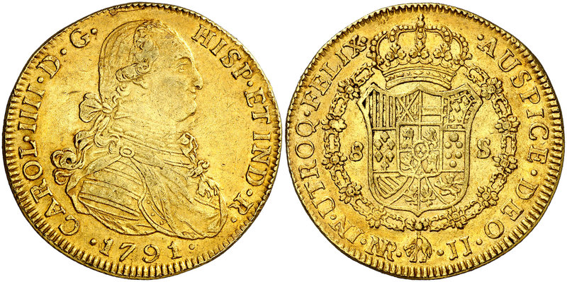 1791. Carlos IV. Santa Fe de Nuevo Reino. JJ. 8 escudos. (Cal. 120) (Cal.Onza 11...