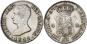 1811. José Napoleón. Madrid. AI. 4 reales. (Cal. 55). 5,93 g. Atractiva. Ex Colección Manuela Etcheverría. EBC-.