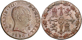 1823. Fernando VII. Jubia. 8 maravedís. (Cal. 1559). 10,19 g. Tipo "cabezón". Mínimas hojitas, pero extraordinario ejemplar. Gran parte de brillo orig...