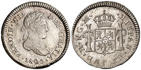 1820. Fernando VII. Guatemala. M. 1/2 real. (Cal. 1293). 1,70 g. Bella. Brillo original. Escasa así. S/C-.