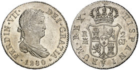 1280 (sic). Fernando VII. Madrid. GJ. 2 reales. (Cal. 922 var). 5,94 g. Leves sombras. Parte de brillo original. El mejor ejemplar conocido. Ex Áureo ...