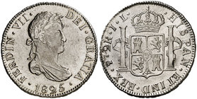 1825. Fernando VII. Potosí. JL. 2 reales. (Cal. 1002). 6,66 g. Buen ejemplar. Ex Colección Isabel de Trastámara 22/04/2015, nº 535. Ex Colección Manue...
