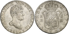 1812. Fernando VII. Madrid. IJ. 8 reales. (Cal. 496). 26,66 g. Busto desnudo. Buen ejemplar. Ex Colección Isabel de Trastámara 23/04/2015, nº 788. Rar...