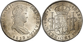 1812. Fernando VII. México. JJ. 8 reales. (Cal. 549). 27,03 g. Bella. Brillo original. Escasa así. S/C-.