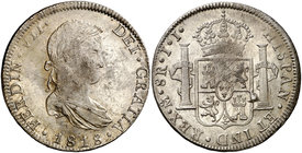 1818. Fernando VII. México. JJ. 8 reales. (Cal. 561). 26,96 g. Plata ligeramente agria. Parte de brillo original. Ex Colección Manuela Etcheverría. EB...