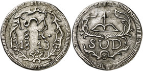 1813. Fernando VII. Morelos. 8 reales. (Cal. 572). 26,75 g. Plata fundida. MBC+.