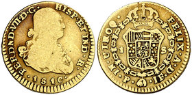 1810. Fernando VII. Popayán. JF. 1 escudo. (Cal. 308) (Restrepo 123-5). 3,23 g. Escasa. BC/BC+.