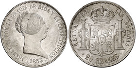 1855. Isabel II. Madrid. 20 reales. (Cal. 175). 25,99 g. Bella. Brillo original. Rara así. EBC+.