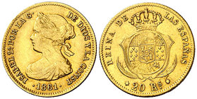 1861. Isabel II. Madrid. 20 reales. (Cal. 119). 1,69 g. Escasa. MBC/MBC+.