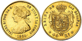 1864. Isabel II. Barcelona. 40 reales. (Cal. 101, indica rarísima, sin precio). 3,37 g. MBC+.