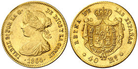 1864. Isabel II. Madrid. 40 reales. (Cal. 106). 3,36 g. Parte de brillo original. EBC.