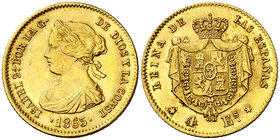 1865. Isabel II. Madrid. 4 escudos. (Cal. 108). 3,37 g. EBC.