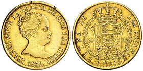 1839. Isabel II. Barcelona. PS. 80 reales. (Cal. 55). 6,70 g. Limaduras en canto. (MBC/MBC+).
