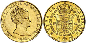 1844. Isabel II. Barcelona. PS. 80 reales. (Cal. 62). 6,74 g. Bella. Brillo original. S/C-.