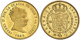 1849. Isabel II. Madrid. CL. 80 reales. (Cal. 82). 6,74 g. Leves rayitas. Brillo original. Ex Colección O'Callaghan 10/11/2016, nº 508. Rara. (EBC/EBC...