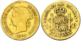 1864. Isabel II. Manila. 1 peso. (Cal. 146). 1,67 g. MBC-/MBC.