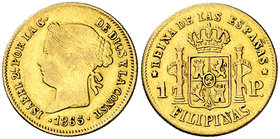1865. Isabel II. Manila. 1 peso. (Cal. 147). 1,59 g. MBC-.