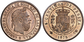 1875. Carlos VII, Pretendiente. Oñate. 5 céntimos. (Cal. 10). 4,62 g. Bella. Brillo original. Escasa así. EBC.