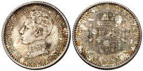 1904*10. Alfonso XIII. PCV. 50 céntimos. (Cal. 62). 2,48 g. Bella. Brillo original. S/C.