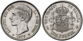 1876*1876. Alfonso XII. DEM. 1 peseta. (Cal. 54). 5 g. Bella. Brillo original. Ex Áureo & Calicó Selección 2017, nº 450. Rara así. S/C-.