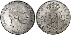 1885. Alfonso XII. Manila. 20 centavos. (Cal. 92). 5,16 g. Bella. Ex Áureo & Calicó 14/12/2016, nº 1948. EBC+.