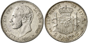 1882*1882. Alfonso XII. MSM. 2 pesetas. (Cal. 51). 10,07 g. Mínimas marquitas. Bella. Brillo original. Ex Áureo & Calicó 16/12/2015, nº 1703. S/C-....