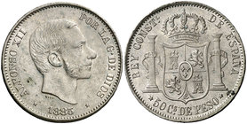 1885. Alfonso XII. Manila. 50 centavos. (Cal. 86). 12,97 g. Bella. Ex Áureo & Calicó 05/02/2014, nº 1609. EBC+.