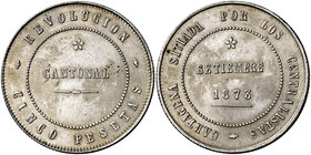 1873. Revolución Cantonal. Cartagena. 5 pesetas. (Cal. 6). 28,10 g. No coincidente. 100 perlas en la gráfila del anverso y 95 en la del reverso. Bella...