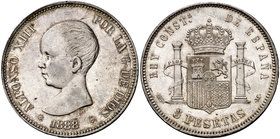 1888*1888. Alfonso XIII. MPM. 5 pesetas. (Cal. 13). 25,12 g. Bella. Escasa así. EBC+.