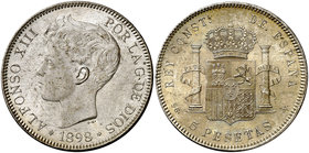 1898*1898. Alfonso XIII. SGV. 5 pesetas. (Cal. 27). 25 g. Bella. EBC+.