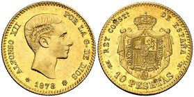 1878*1878. Alfonso XII. EMM. 10 pesetas. (Cal. 23). 3,22 g. Leves rayitas. Parte de brillo original. Escasa así. EBC-.