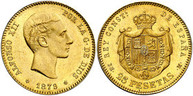 1879*1879. Alfonso XII. EMM. 25 pesetas. (Cal. 9). 8,04 g. Brillo original. EBC+.