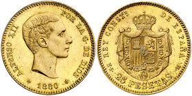 1880*1880. Alfonso XII. MSM. 25 pesetas. (Cal. 10). 8,05 g. Brillo original. EBC+.