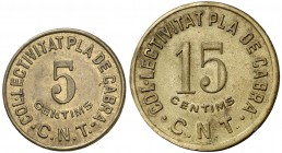 Pla de Cabra. Colectivitat C.N.T. 5 y 15 céntimos. (T. 2132 y 2133). 2 monedas. Ex Colección Crusafont 24/10/2011, nº 1776, la serie completa. Raras. ...