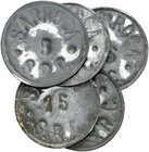 Sarroca. 5, 10, 15, 25 céntimos y 1 peseta. (T. 2656 y 2660 a 2663). Serie de 5 monedas. Raras. MBC-/MBC.