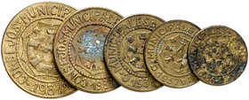 Menorca (Baleares). 5, 10, 25 céntimos, 1 y 2,50 pesetas. (Cal. 12). 5 monedas, serie completa. MBC-/MBC+.