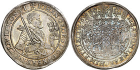 1623. Alemania. Sajonia - Albertina. Juan Jorge I. 1 taler. (Kr. 132) (Dav. 7601). 28,91 g. AG. Preciosa pátina. Rara así. EBC.
