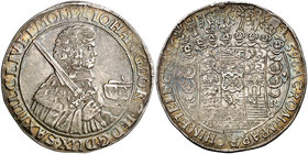 1659. Alemania. Sajonia - Albertina. Juan Jorge II. 1 taler. (Kr. 474) (Dav. 7617). 28,96 g. AG. Bella pátina. Rara y más así. EBC.