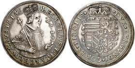 1627. Austria. Leopoldo. 1 taler. (Kr. falta) (Dav. 3337). 28,17 g. AG. Bella. Bonita pátina. Escasa así. EBC.