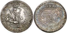 1632. Austria. Leopoldo. 1 taler. (Kr. 629.2) (Dav. 3338). 28,43 g. AG. Preciosa pátina. Escasa así. EBC-/EBC.