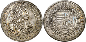 1686. Austria. Leopoldo. 1 taler. (Kr. 1303.1) (Dav. 3241). 28,54 g. AG. Bella pátina. Escasa así. EBC/EBC+.