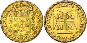 1727. Brasil. Juan V. M (Minas Gerais). 10000 reis. (Fr. 34) (Gomes 104.04). 26,55 g. AU. Muy rara. MBC+.
