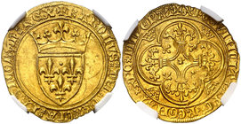 Francia. Carlos VII (1422-1461). 1 écu d'or. (Fr. 306) (D. 543). AU. En cápsula de la NGC como MS63, nº 4425334-013. Muy bella. Ex Stack's Bowers 02/0...