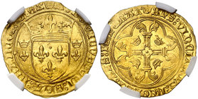 Francia. Carlos VII (1422-1461). 1 écu d'or au soleil. (Fr. 307) (D. 511). 3,37 g. AU. En cápsula de la NGC como MS63, nº 4465077-011. Muy bella. Rara...