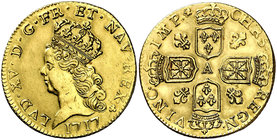 1717. Francia. Luis XV. A (París). Doble luis d'or. (Fr. 450) (Kr. 428.1). 12,22 g. AU. Bella. Ex Áureo & Calicó 11/12/2014, nº 1022. Rara. EBC-.