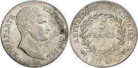 AN 12 (1803-1804). Francia. Napoleón. M (Toulose). 5 francos. (Kr. 659.10). 24,57 g. AG. Mínimas rayitas de acuñación. Bella. Brillo original. Escasa ...